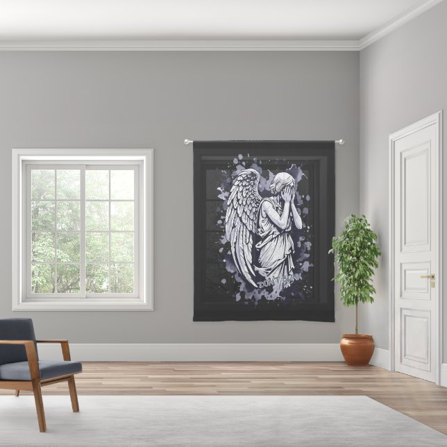 Sculpture of a Weeping Angel  - with Splashes 1 Sheer Curtains (Wide)