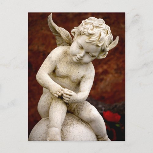 Sculpture of Cupid Angel Memorial Condolence Postcard