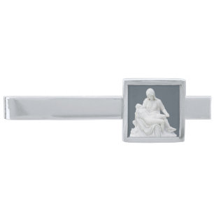 Sculptured Pieta Silver Finish Tie Bar
