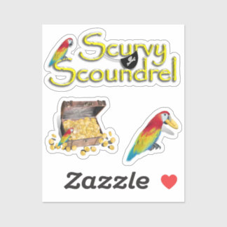 Scurvy Scoundrel! Parrot and Pirate Chest Sticker