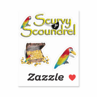 Scurvy Scoundrel! Parrot and Pirate Chest Sticker