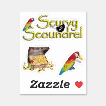 Scurvy Scoundrel! Parrot And Pirate Chest Sticker by gravityx9 at Zazzle