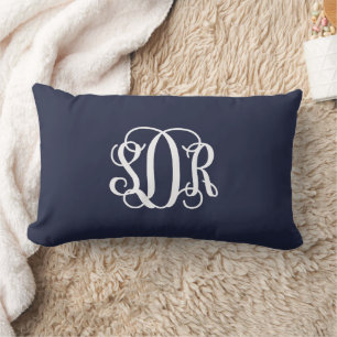 SDR Navy and White Script Monogram Lumbar Pillow