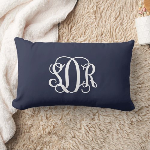 SDR Navy and White Script Monogram Lumbar Pillow