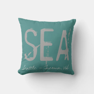SEA Airport Grunge Typography Throw Pillow