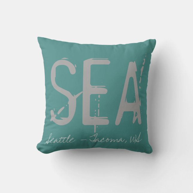 SEA Airport Grunge Typography Throw Pillow (Front)