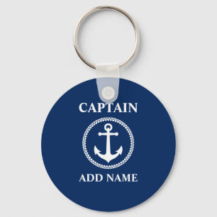 Sea Anchor Captain Add Name or Boat Name Blue Keychain
