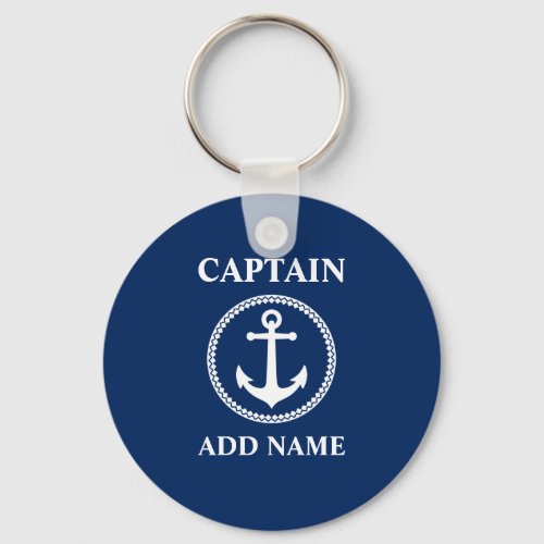 Sea Anchor Captain Add Name or Boat Name Blue Keychain