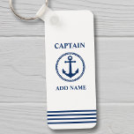 Sea Anchor Captain Add Name or Boat Name White Keychain<br><div class="desc">Nautical Sea Anchor Captain Add Name or Boat Name Navy Blue on White Keychain.</div>