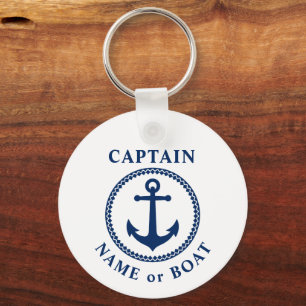 Sea Anchor Captain Name or Boat Photo Back White Keychain