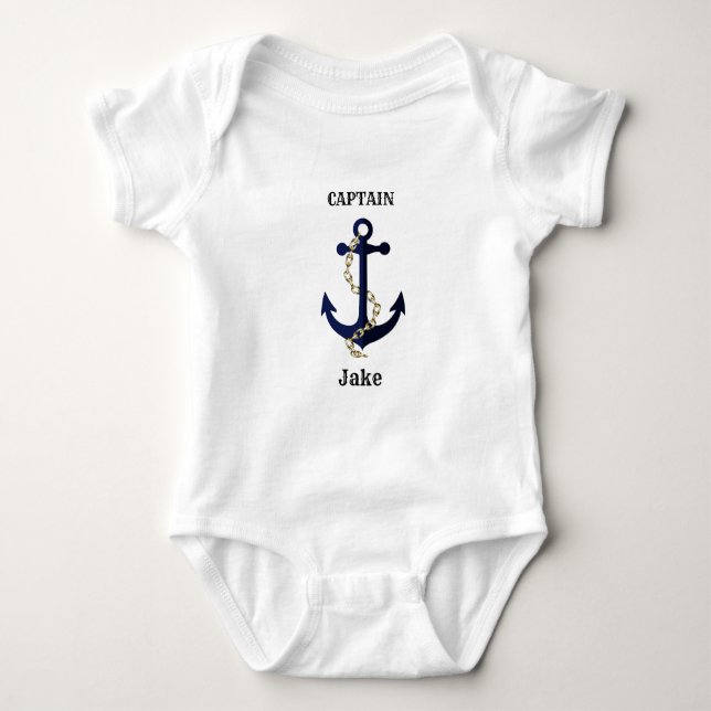 Sea anchor, chain, personalized baby bodysuit (Front)