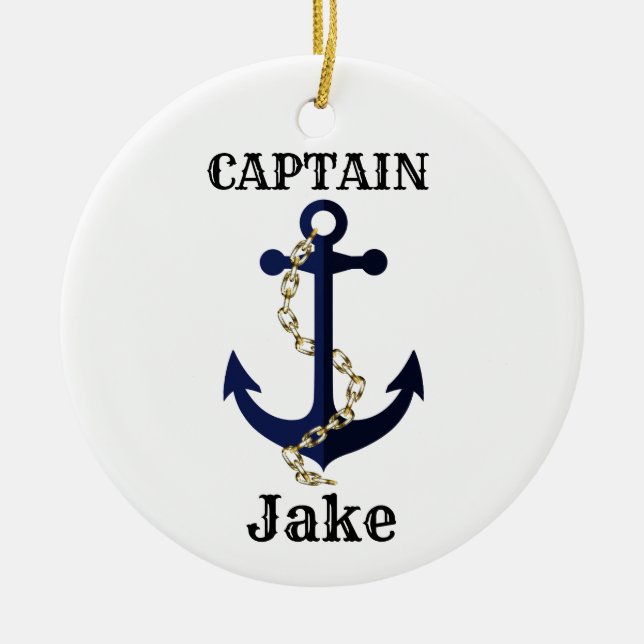 Sea anchor, chain, personalized ceramic ornament (Front)