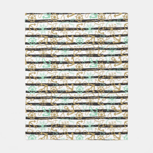Sea Anchor Pattern Fleece Blanket (Front)