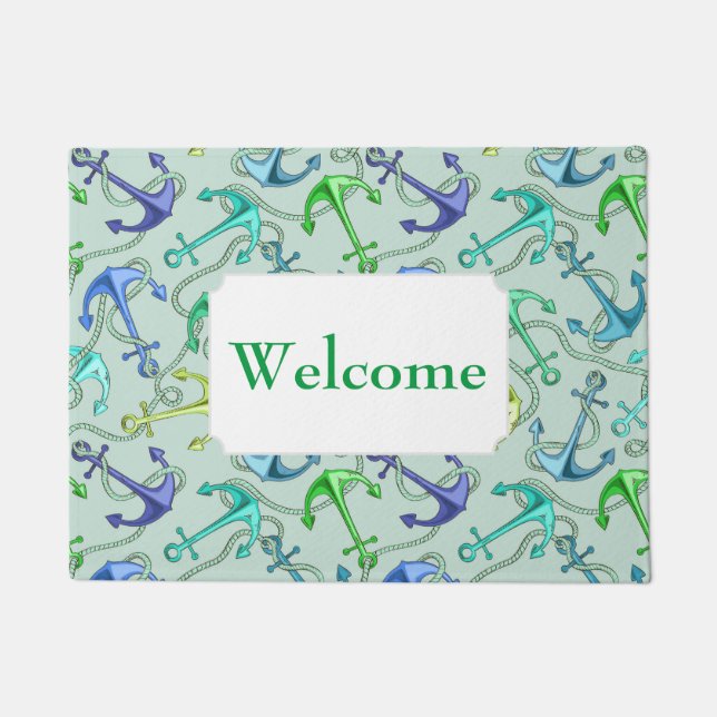 Sea Anchors And Rope Pattern | Add Your Text Doormat (Front)