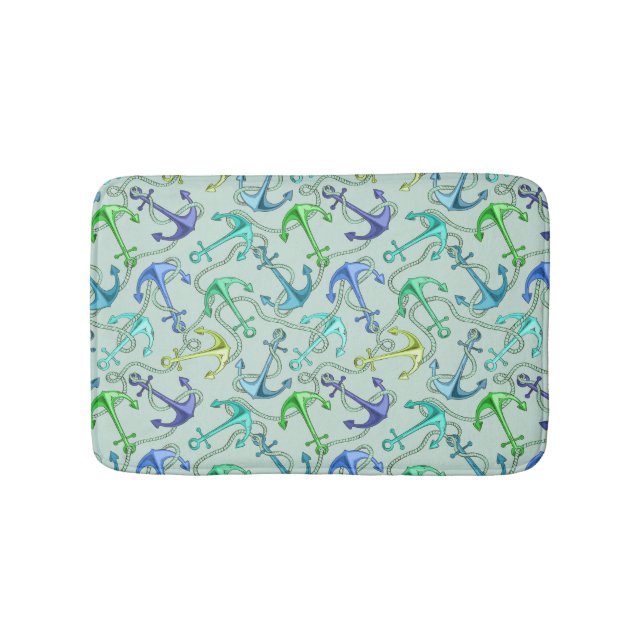 Sea Anchors And Rope Pattern Bath Mat (Front)