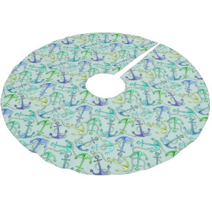 Sea Anchors And Rope Pattern Brushed Polyester Tree Skirt