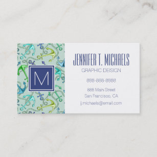 Sea Anchors And Rope Pattern Business Card
