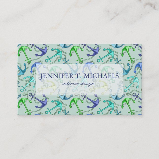Sea Anchors And Rope Pattern Business Card (Front)