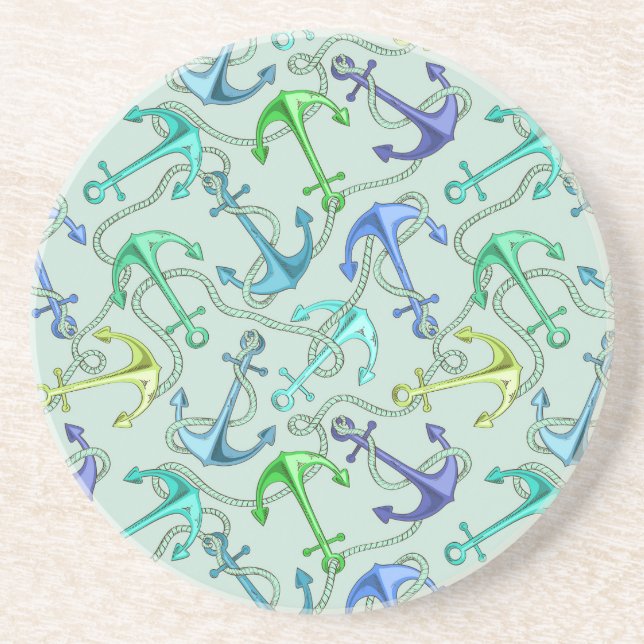 Sea Anchors And Rope Pattern Drink Coaster (Front)