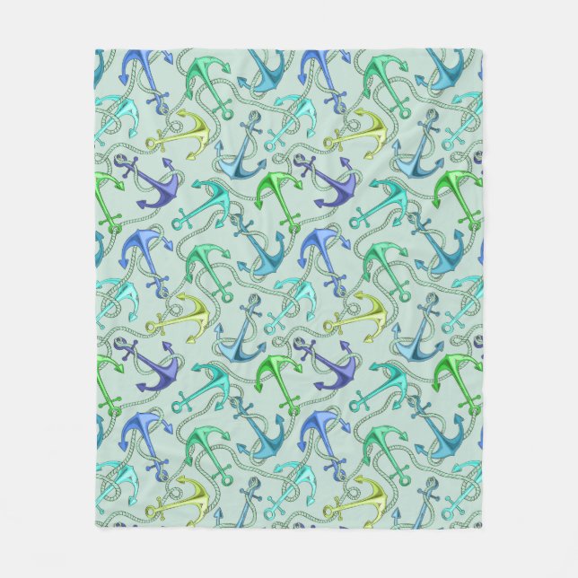 Sea Anchors And Rope Pattern Fleece Blanket (Front)