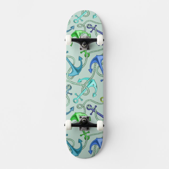 Sea Anchors And Rope Pattern Skateboard (Front)