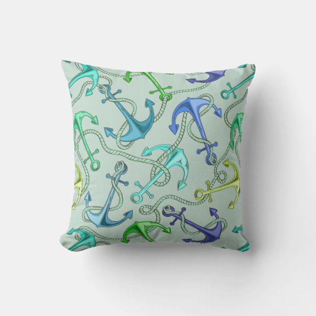 Sea Anchors And Rope Pattern Throw Pillow (Front)