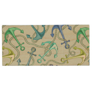 Sea Anchors And Rope Pattern Wood USB Flash Drive
