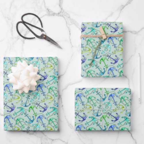 Sea Anchors And Rope Pattern Wrapping Paper Sheets