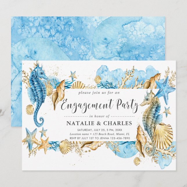Sea and Beach Summer Wedding Engagement Party Invitation (Front/Back)