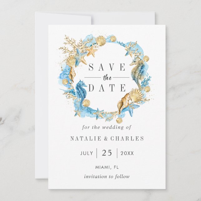 Sea and Beach Summer Wedding Save the Date (Front)