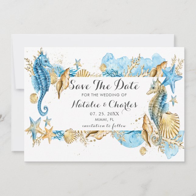 Sea and Beach Summer Wedding Save the Date (Front)