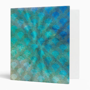 Sea and Mermaid Scales in aqua and gold 3 Ring Binder