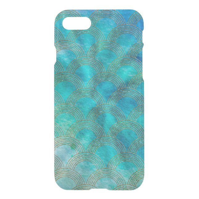 Sea and Mermaid Scales in aqua and gold Uncommon iPhone Case (Back)