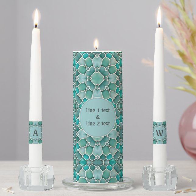 Sea and Ocean Theme - Aqua Green Glass Custom Unity Candle Set (In Situ)