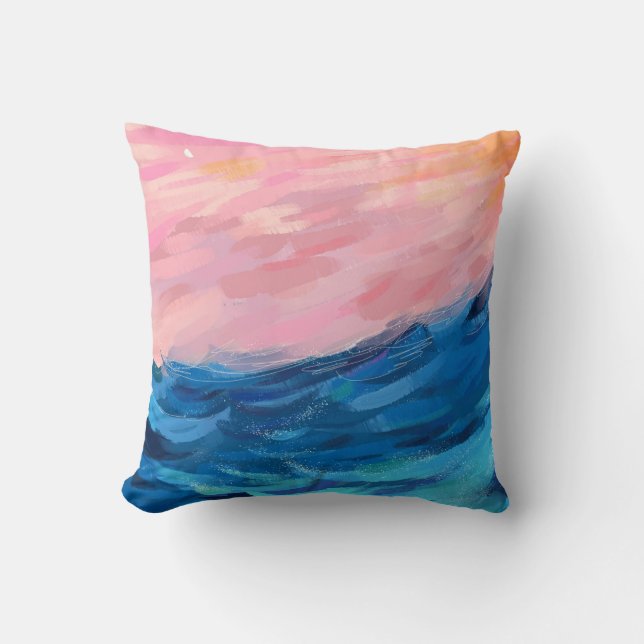 Sea and pink sky. throw pillow (Front)