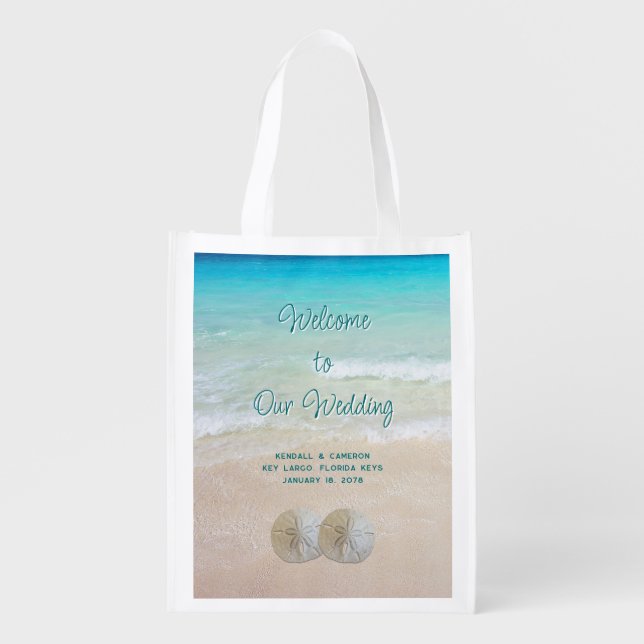 Sea and Sand Dollars Personalized Wedding Welcome Grocery Bag (Front)