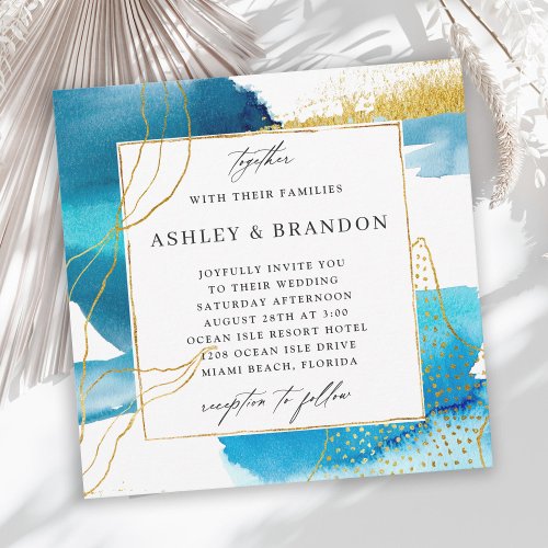 Sea and Sand Modern Watercolor Wedding Invitation