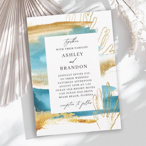 Sea and Sand Modern Watercolor Wedding Invitation