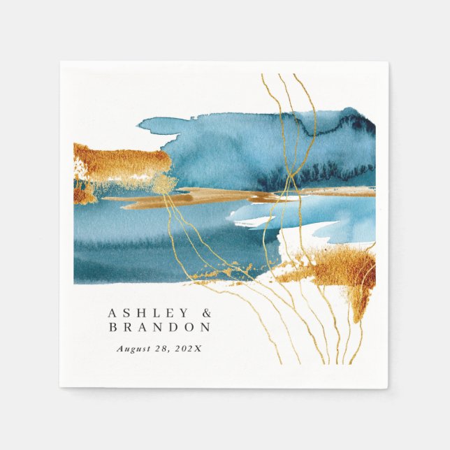 Sea and Sand Modern Watercolor Wedding Napkins (Front)