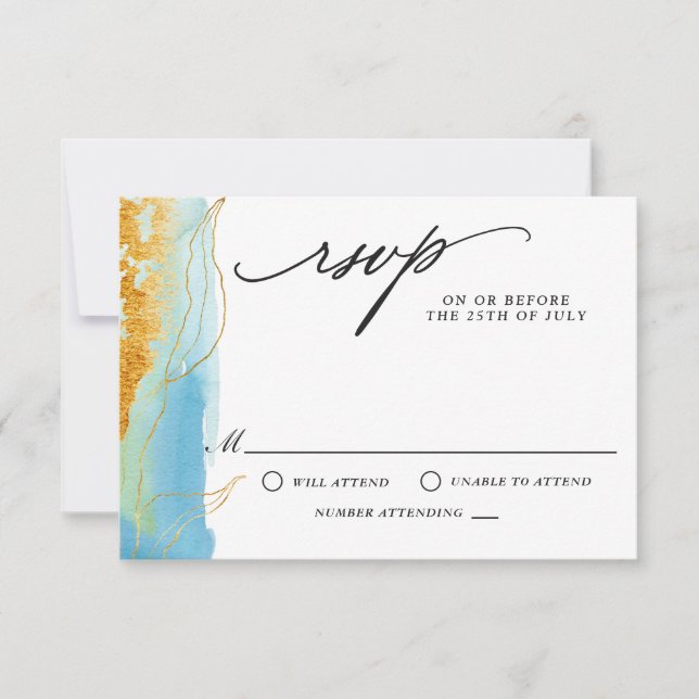 Sea and Sand Modern Watercolor Wedding RSVP (Front)