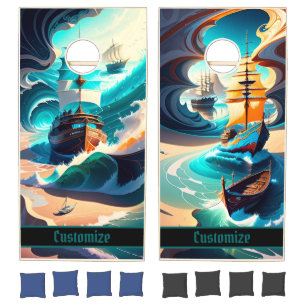 Sea And Sand Tall Ships Cornhole Set