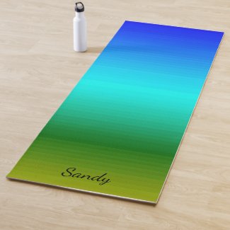 Sea and Sky Blue and Green Gradient Add Your Name Yoga Mat