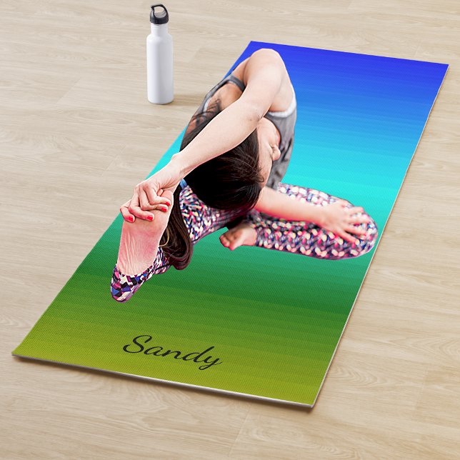 Sea and Sky Blue and Green Gradient Add Your Name Yoga Mat (Creator Uploaded)