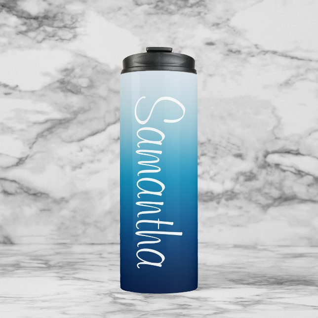 Sea and Sky Blue Ombre Personalized Thermal Tumbler