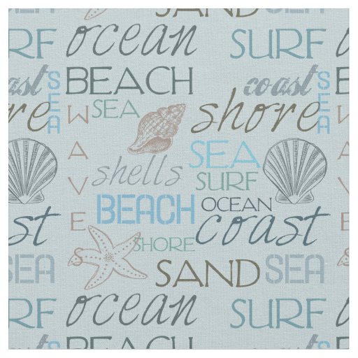 Sea and Surf Beach Typography and Shells Fabric