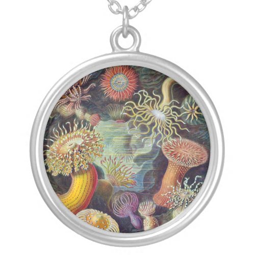 Sea Anemone Scientific Nature Ocean Silver Plated Necklace