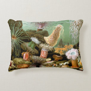 Sea Anemones Marine Life, Vintage Ocean Animals Decorative Pillow