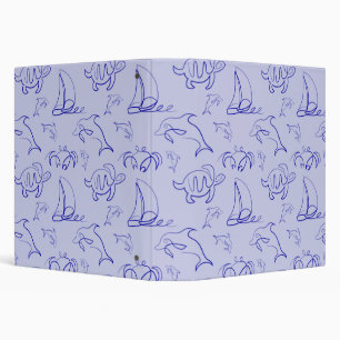 Sea animals and sailboat one line drawing pattern  3 ring binder