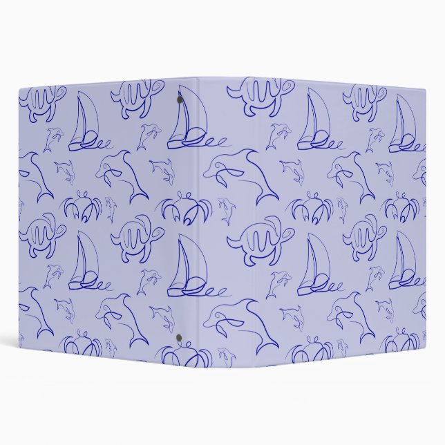 Sea animals and sailboat one line drawing pattern  3 ring binder (Background)