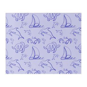 Sea animals and sailboat one line drawing pattern  acrylic print